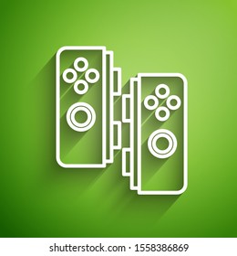 White line Gamepad icon isolated on green background. Game controller.  Vector Illustration