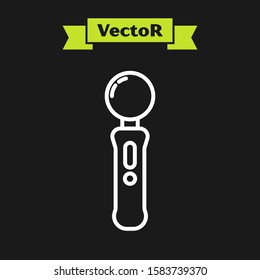 White line Gamepad icon isolated on black background. Game controller.  Vector Illustration