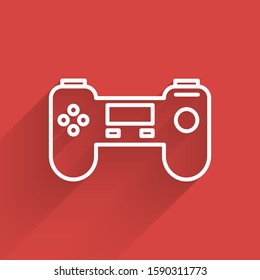 White line Gamepad icon isolated with long shadow. Game controller.  Vector Illustration