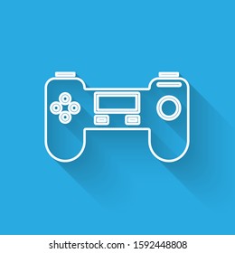 White line Gamepad icon isolated with long shadow. Game controller.  Vector Illustration