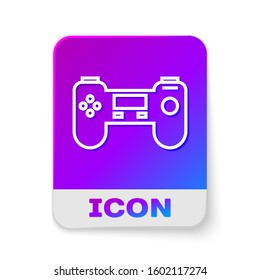 White line Gamepad icon isolated on white background. Game controller. Rectangle color button. Vector Illustration