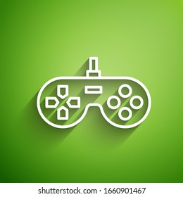 White line Gamepad icon isolated on green background. Game controller.  Vector Illustration