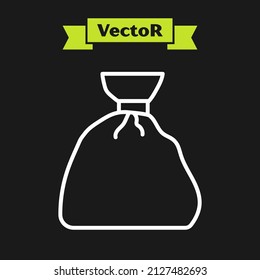 Icono de la bolsa de basura de la línea blanca aislado en fondo negro.  Ilustración vectorial