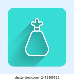 White line Garbage bag icon isolated with long shadow background. Green square button. Vector