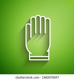 White line Garden gloves icon isolated on green background. Rubber gauntlets sign. Farming hand protection, gloves safety.  Vector Illustration
