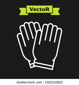 White line Garden gloves icon isolated on black background. Rubber gauntlets sign. Farming hand protection, gloves safety.  Vector Illustration