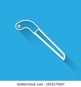White line Garden saw icon isolated with long shadow.  Vector Illustration
