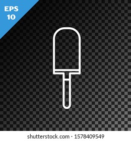White line Garden trowel spade or shovel icon isolated on transparent dark background. Gardening tool. Tool for horticulture, agriculture, farming.  Vector Illustration