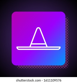 White line Gardener, farmer or agricultural worker hat icon isolated on black background. Square color button. Vector Illustration