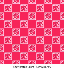 White line Gas stove icon isolated seamless pattern on red background. Cooktop sign. Hob with four circle burners.  Vector Illustration