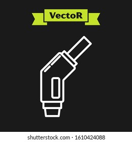 White line Gasoline pump nozzle icon isolated on black background. Fuel pump petrol station. Refuel service sign. Gas station icon.  Vector Illustration