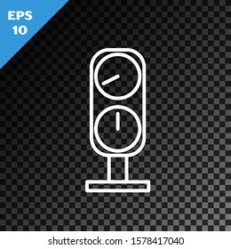 White line Gauge scale icon isolated on transparent dark background. Satisfaction, temperature, manometer, risk, rating, performance, speed tachometer.  Vector Illustration
