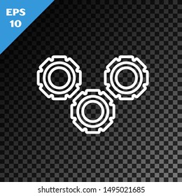 White line Gear icon isolated on transparent dark background. Cogwheel gear settings sign. Cog symbol.  Vector Illustration