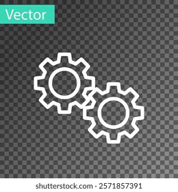 White line Gear icon isolated on transparent background. Cogwheel gear settings sign. Cog symbol.  Vector