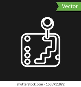 White line Gear shifter icon isolated on black background. Transmission icon.  Vector Illustration