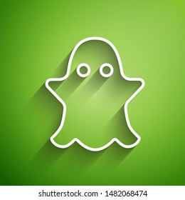 White line Ghost icon isolated on green background.  Vector Illustration