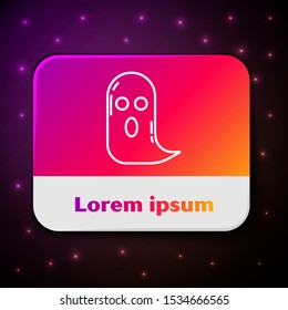 White line Ghost icon isolated on black background. Happy Halloween party. Rectangle color button. Vector Illustration