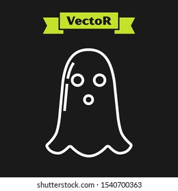 White line Ghost icon isolated on black background. Happy Halloween party.  Vector Illustration