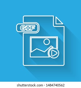 White line GIF file document. Download gif button icon isolated with long shadow. GIF file symbol.  Vector Illustration