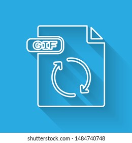 White line GIF file document. Download gif button icon isolated with long shadow. GIF file symbol.  Vector Illustration