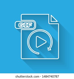 White line GIF file document. Download gif button icon isolated with long shadow. GIF file symbol.  Vector Illustration