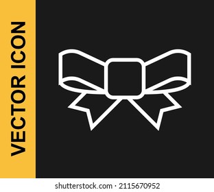 Weiße Linie Geschenkbogensymbol einzeln auf schwarzem Hintergrund.  Vektorgrafik