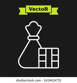 White line Gift box and bag icon isolated on black background. Merry Christmas and Happy New Year.  Vector Illustration