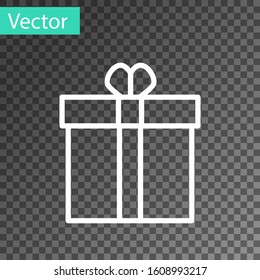 White line Gift box and heart icon isolated on transparent background. Valentines day.  Vector Illustration