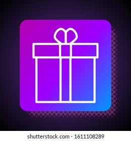 White line Gift box and heart icon isolated on black background. Valentines day. Square color button. Vector Illustration