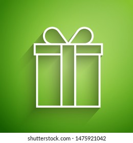 White line Gift box icon isolated on green background.  Vector Illustration