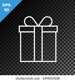 White line Gift box icon isolated on transparent dark background.  Vector Illustration