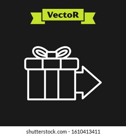 White line Gift box icon isolated on black background.  Vector Illustration