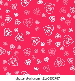 White line Gift box icon isolated seamless pattern on red background. Merry Christmas and Happy New Year.  Vector