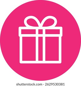 White Line Gift Box Icon on Pink Circle Background