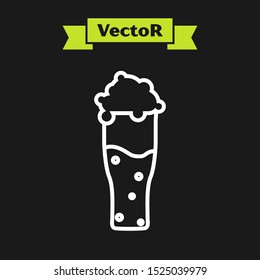 White line Glass of beer icon isolated on black background.  Vector Illustration
