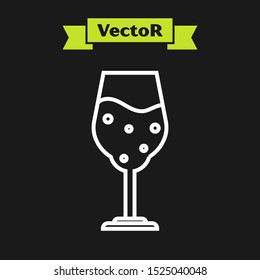 White line Glass of beer icon isolated on black background.  Vector Illustration