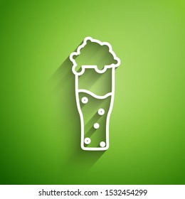 White line Glass of beer icon isolated on green background.  Vector Illustration