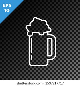 White line Glass of beer icon isolated on transparent dark background.  Vector Illustration