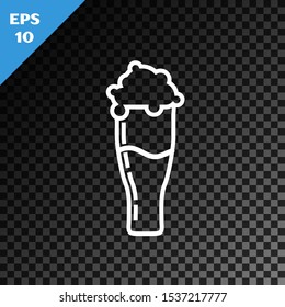White line Glass of beer icon isolated on transparent dark background.  Vector Illustration