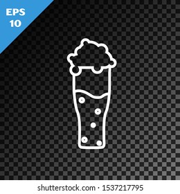 White line Glass of beer icon isolated on transparent dark background.  Vector Illustration