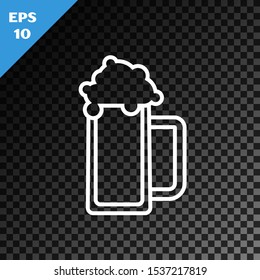 White line Glass of beer icon isolated on transparent dark background.  Vector Illustration