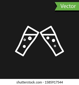 White line Glass of beer icon isolated on black background.  Vector Illustration