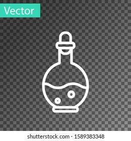 White line Glass bottle with magic elixir icon isolated on transparent background. Computer game asset.  Vector Illustration