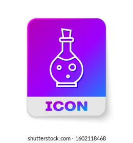 White line Glass bottle with magic elixir icon isolated on white background. Computer game asset. Rectangle color button. Vector Illustration