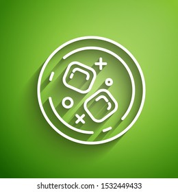 White line Glass of whiskey and ice cubes icon isolated on green background.  Vector Illustration