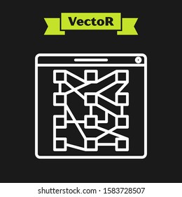 White line Global technology or social network icon isolated on black background.  Vector Illustration