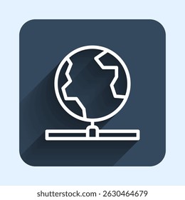 White line Global technology or social network icon isolated with long shadow background. Blue square button. Vector
