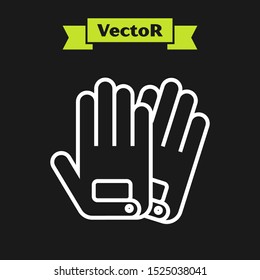 White line Gloves icon isolated on black background. Extreme sport. Sport equipment.  Vector Illustration