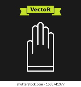 White line Gloves icon isolated on black background. Extreme sport. Diving underwater equipment.  Vector Illustration