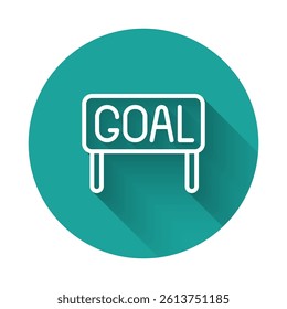 White line Goal soccer football icon isolated with long shadow background. Green circle button. Vector